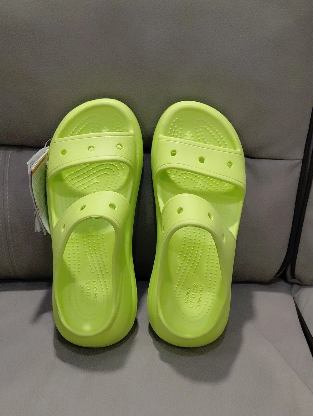CROCS Neon Lime Dual-Strap Slide Sandals